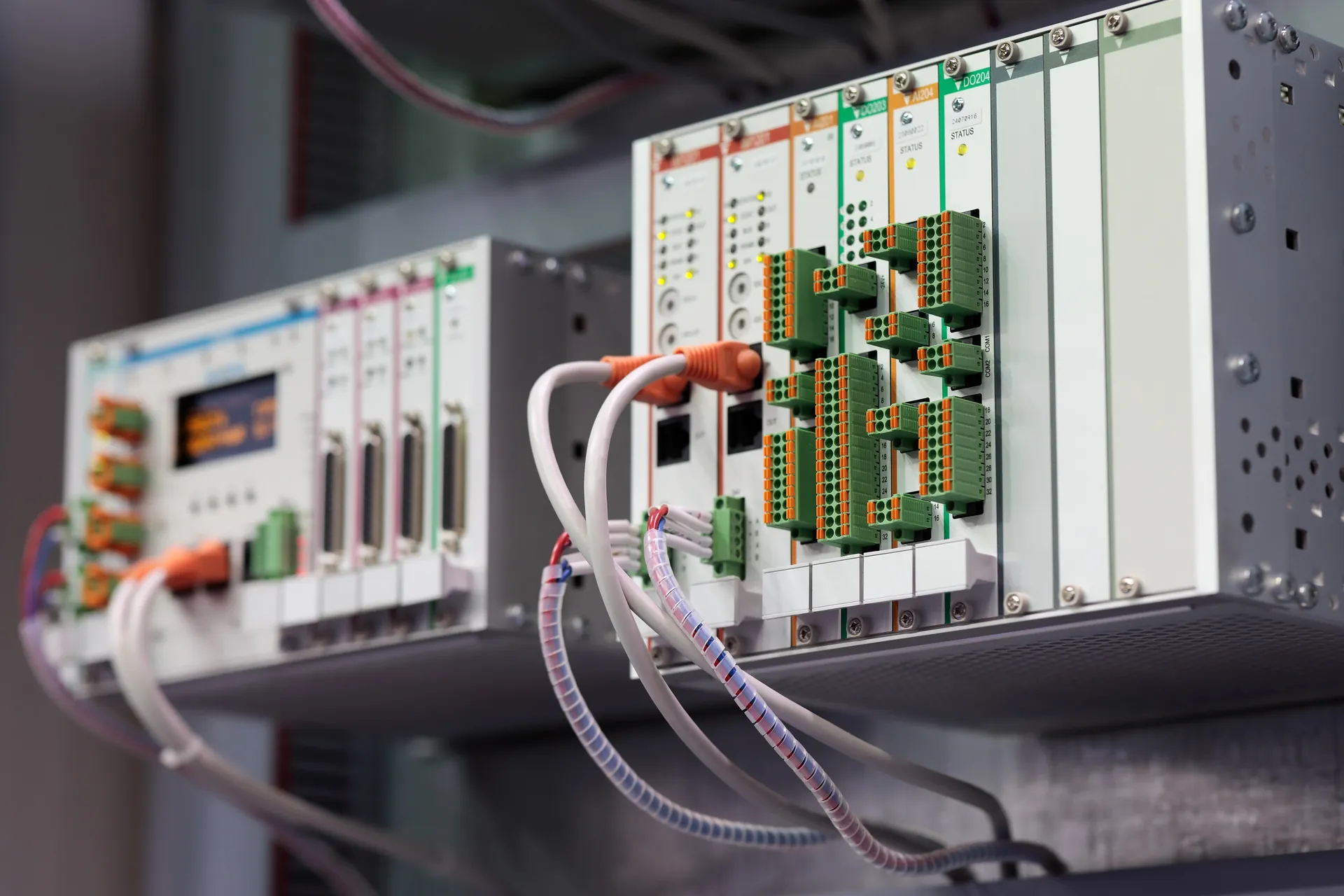 Industrial network cabinet on a connected factory floor